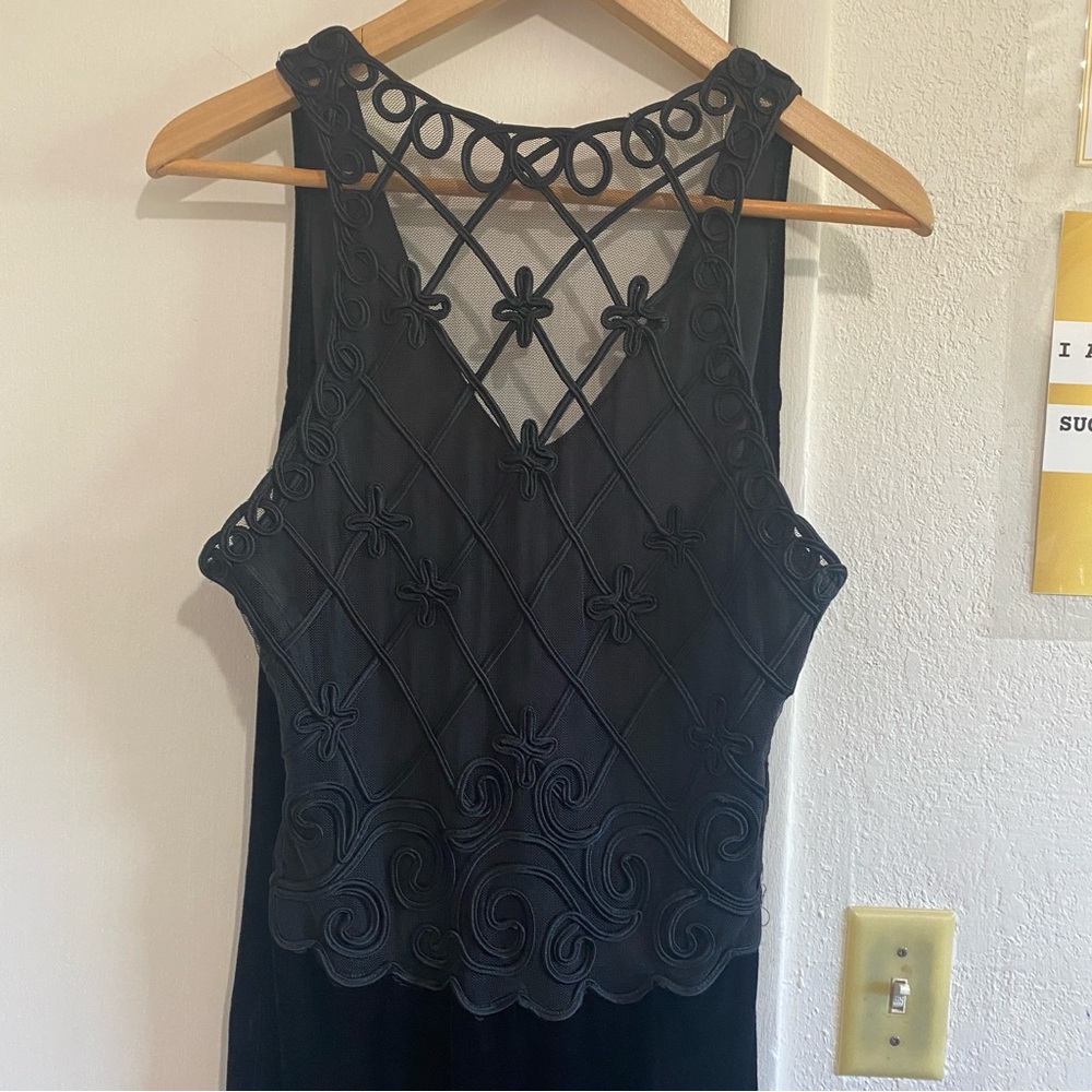 Jessica McClintock Gunne Sax Black Evening Gown Dress Sheer Lace Overlay 13/14 - Picture 4 of 10